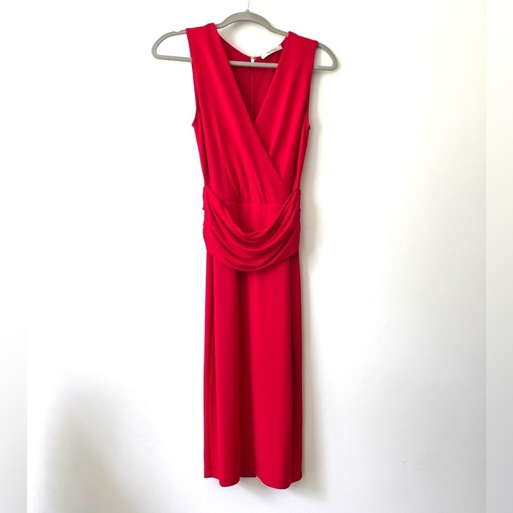 MaxMara Red Sleeveless Midi Dress with Draped Waist
